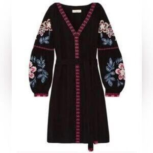 Tory Burch Black Dress with Pink and Blue Embroidery